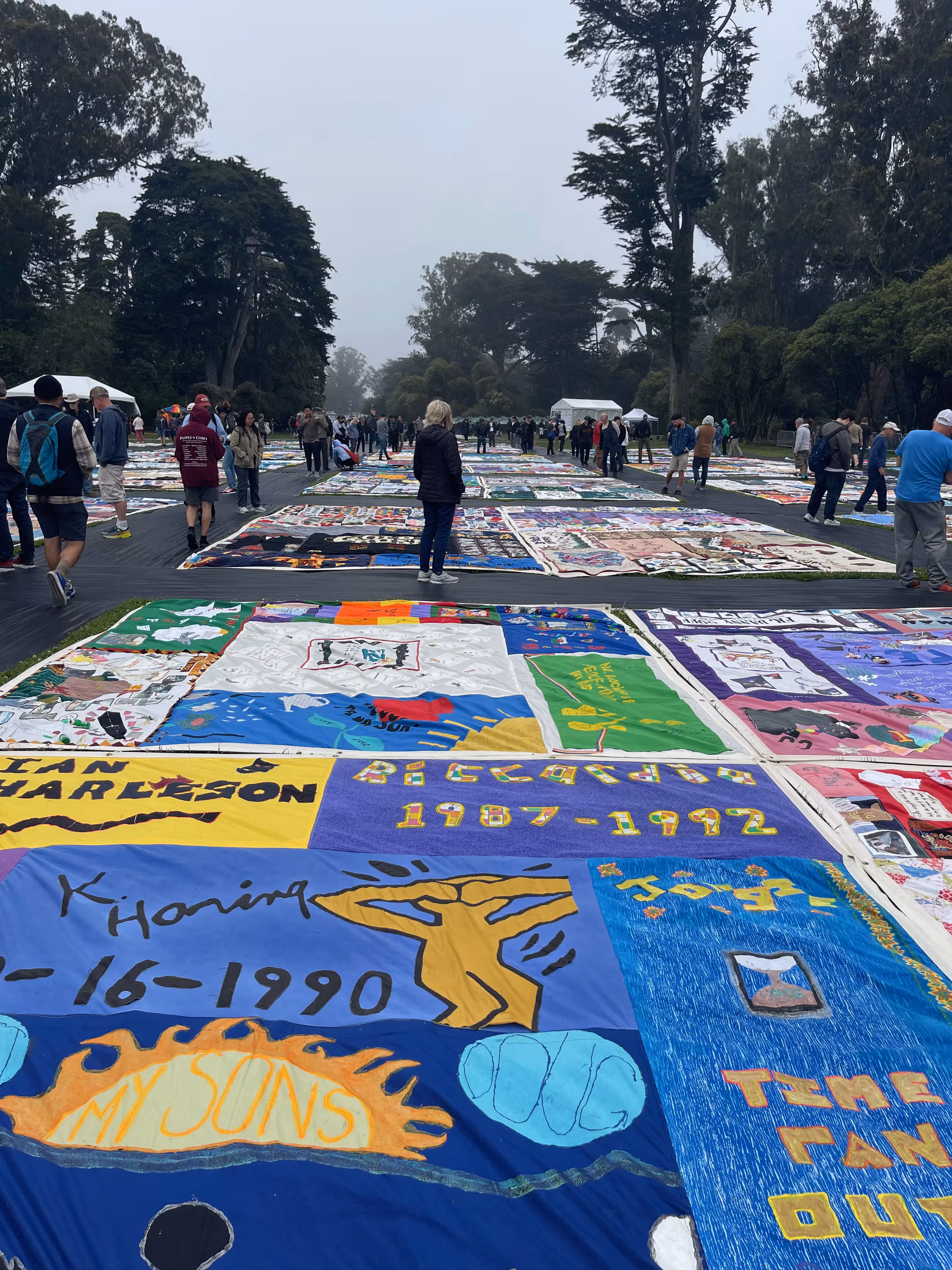 The AIDS memorial quilt in Golden Gate Park.